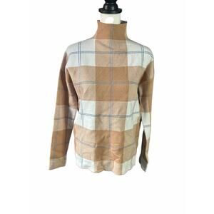 Rachel Zoe Sweater Mock Neck Tan Blue White Medium